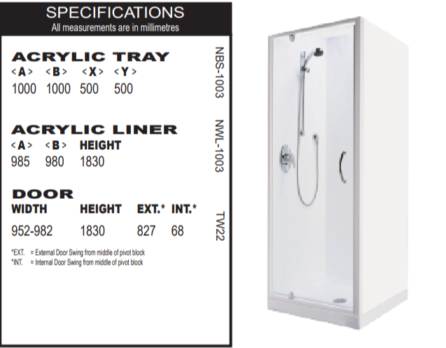Trentworth 1000 Alcove Shower Enclosure (1000x1000) 3 Sided Shower - Centre Waste  - Flat Liner - Bright Silver