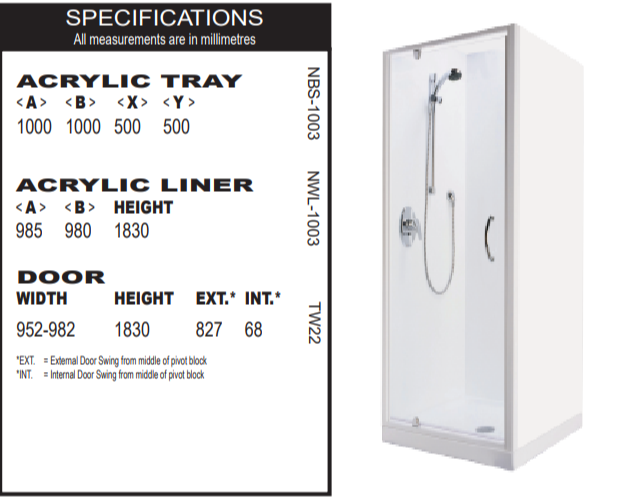 Trentworth 1000 Alcove Shower Enclosure (1000x1000) 3 Sided Shower - Offset Waste  - Flat Liner - Bright Silver