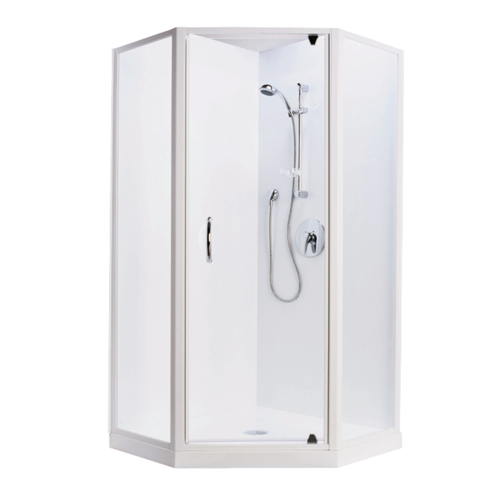 Trentworth 900 x 900 Angle Corner 2 Sided Shower - Centre Waste  - Flat Liner - White